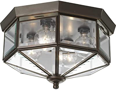Progress Lighting Beveled Glass 4 Light 11inch Antique Bronze Flush Mount Ceiling Light