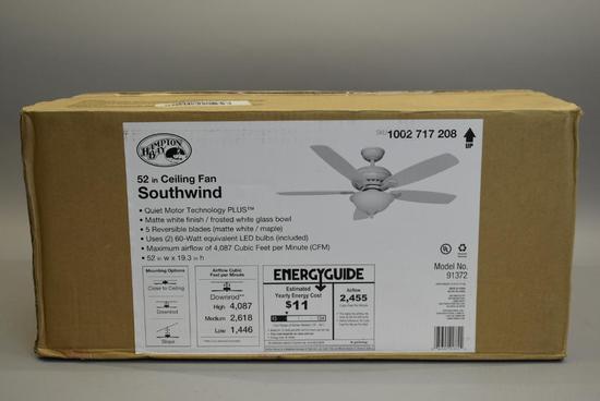 Hampton Bay 52in Matte White Ceiling Fan Southwind - Afbeelding 2